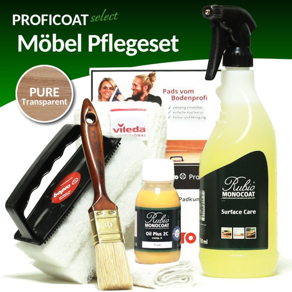 proficoat Möbelpflege Set mit Rubio Öl, Sprühseife und Profi Zubehör